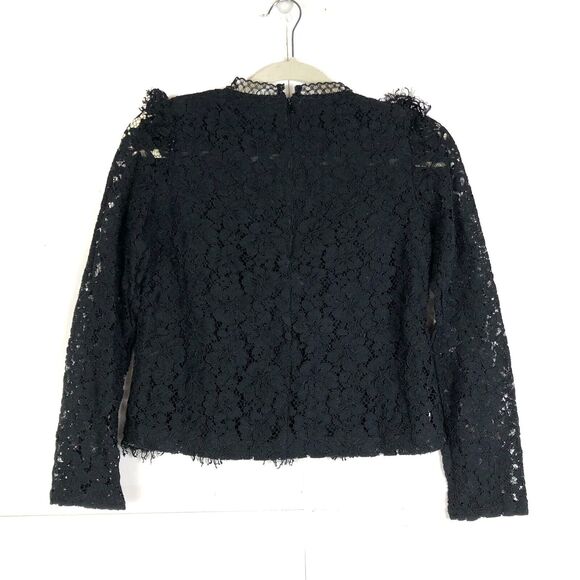 EXPRESS Black Lace Ruffle Long Sleeve Top with Mock Neck Zipper Back Size XS - Picture 8 of 11